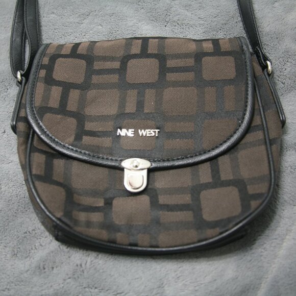 Nine West Small Cloth w/Leather Trim Purse, Brown - Picture 1 of 3